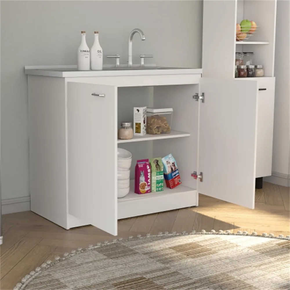 Armoire à double porte simple et pratique avec évier, peut stocker un établi, une cuisine, une salle à manger et une salle de bain peut être utilisée en blanc