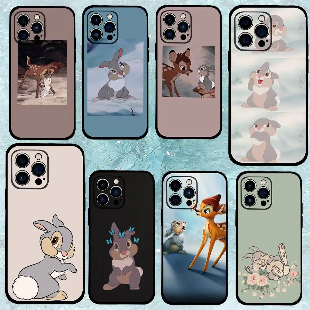Bambi Thumper-funda de teléfono con conejo de dibujos animados, funda de silicona negra para IPhone 1716 15 14 13 Pro Max 11 12 Mini X Xs XR