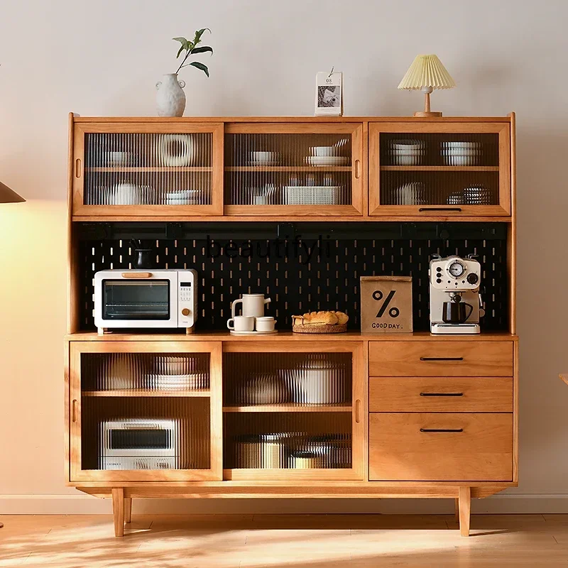 

Nordic dining side cabinet simple modern small apartment living room shelf entrance, storage, solid wood tea cabine