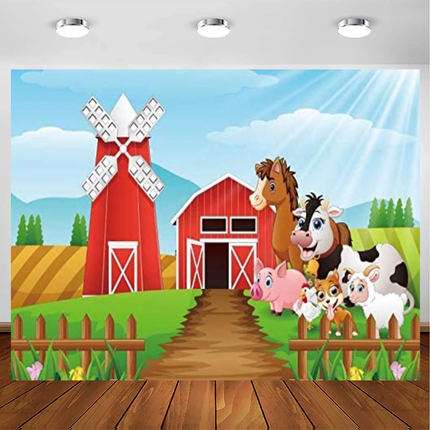 

Cartoon Farm Pasture Background Countryside Shed Barn Scenery Livestock Animals Photography Backdrop Rustic Baby Boy Portrait