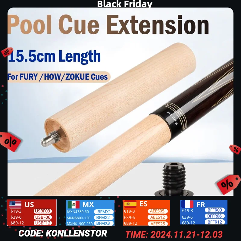 Solid Maple Pool Cue Extension with Bumper 15.5cm Length for FURY /HOW/ZOKUE Cues Professional Billiard Accessory Extension