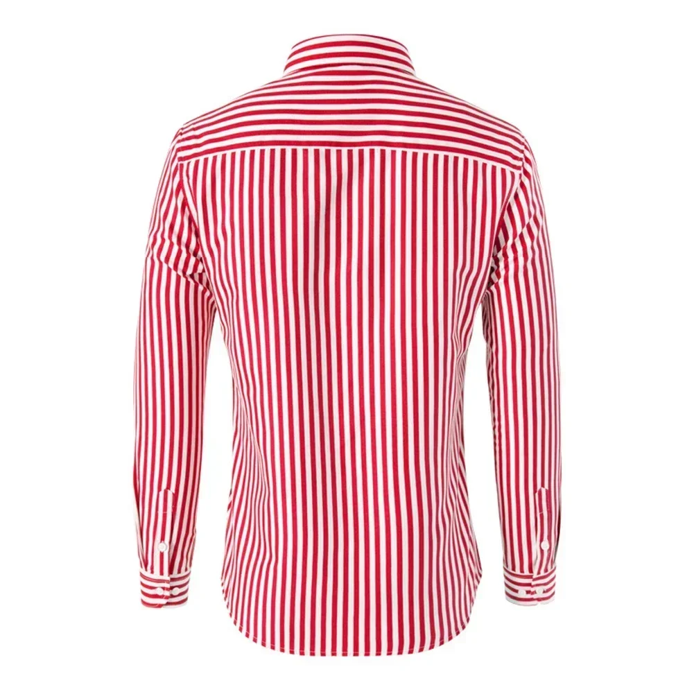 New Mens Long Sleeve Striped Button Shirt Business Baggy Tops Casual Flip Collar Shirt Tight Formal Breathable Solid Male Shirts