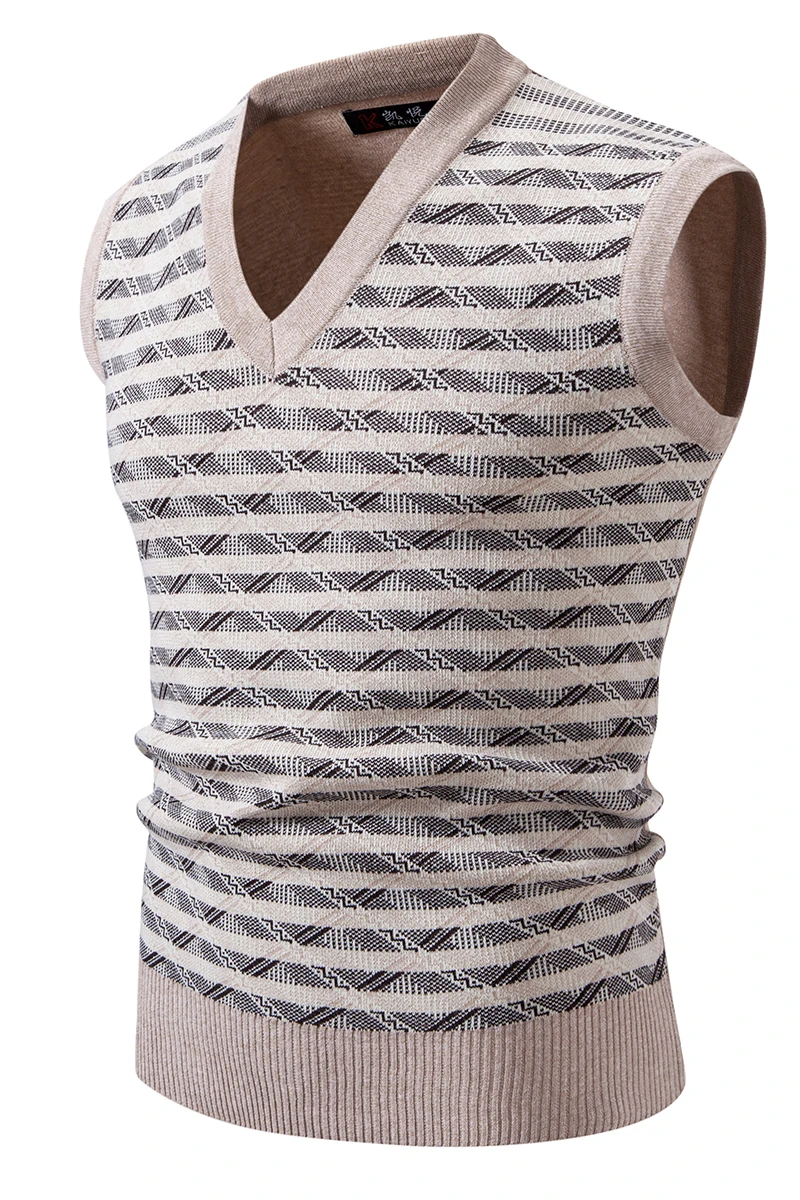 Men's Sleeveless Vest Sweater Casual Streetwear Knitted Pullover Vintage Waistcoat Sweater Top Striped Knit Clothing for Man