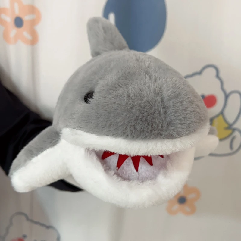 16cm Soft Cute Shark Hand Puppet Plush Toy Artificial Shark Plush Toy Interactive Stuffed Animal Gift for Boys Girls Room Decor