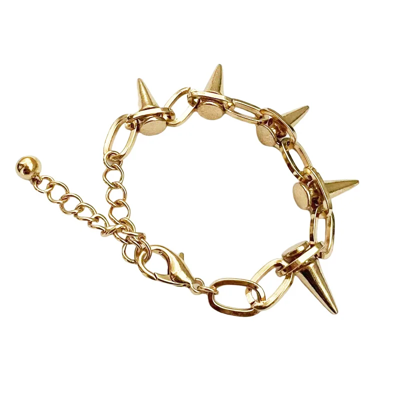 Unisex Spike Cone Statement Bib Necklace Bracelet Set Gothic Punk Mens Womens Black Golden Metal Choker Bangle Jelwery Jewelry view 6