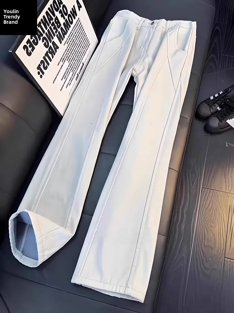 

Мужские джинсы Slim Fit из чистого хлопка, весна-осень, с низкой посадкой, зауженные, с эффектом потертости, в американском стиле, прямые, слегка расклешенные