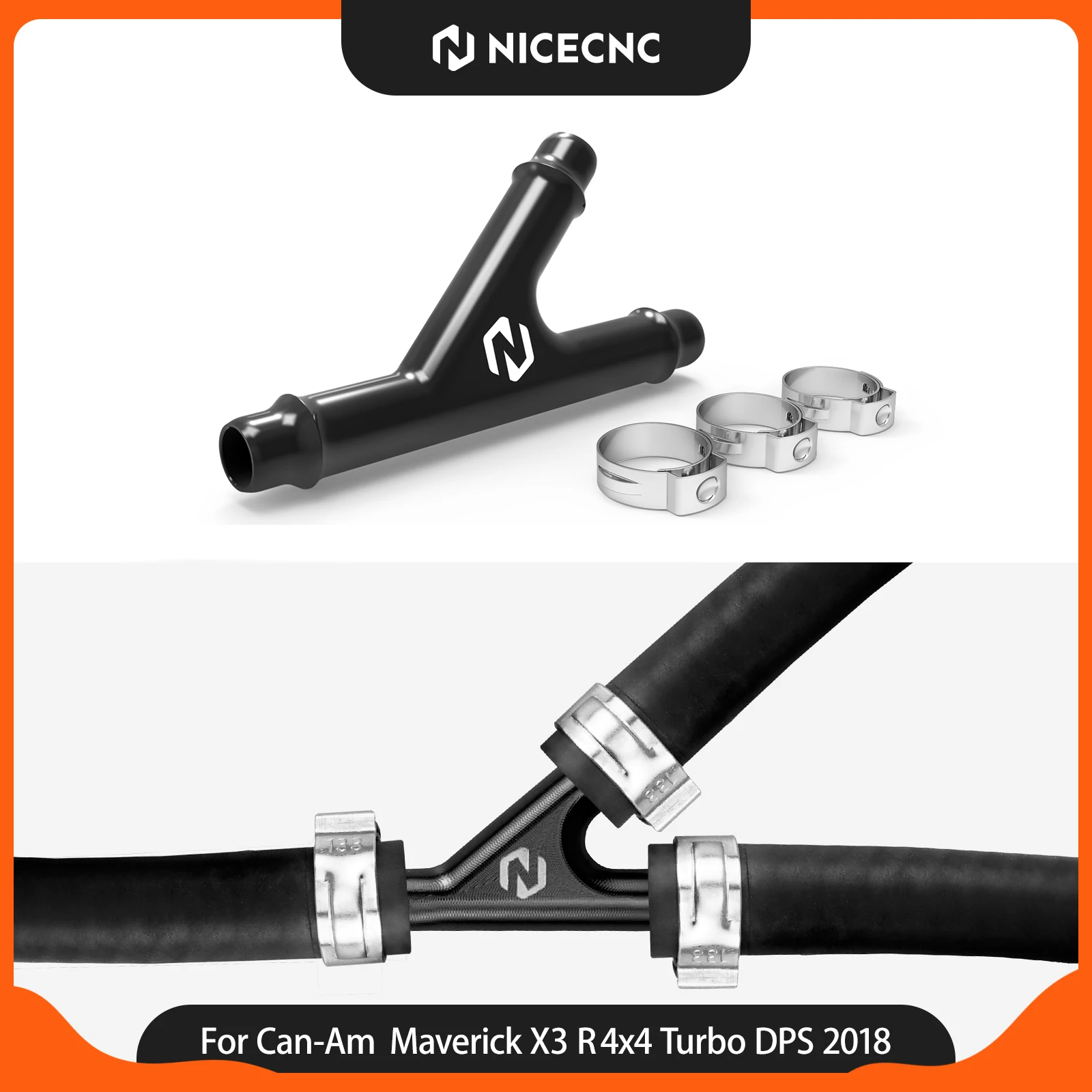 NICECNC Y Fitting Connector With Hose Clamps For Can-Am Maverick X3 Outlander Commander Defender Aluminum UTV Accessories
