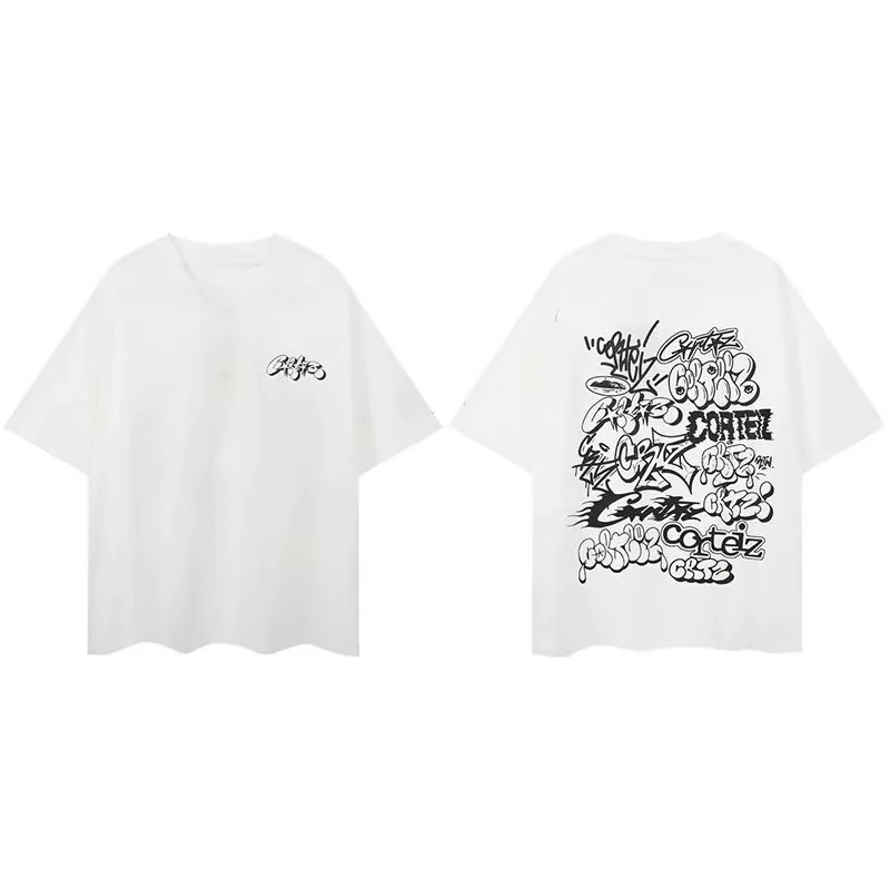 

Loose retro and fashionable short-sleeved T-shirts with men's and women's pattern prints for the new summer of 2025
