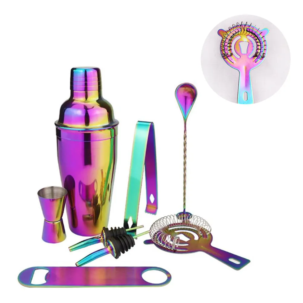 

8Pcs Cocktail Shaker Set Stainless Steel Colorful Plating Bartender Tools for Bar Restaurant Pub DIY Drink Mixer Kit