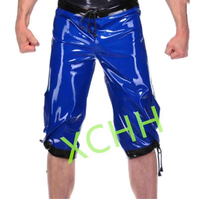 

Latex Man Pants Metal Blue with Black Handmade Men Trousers Cosplay Costume