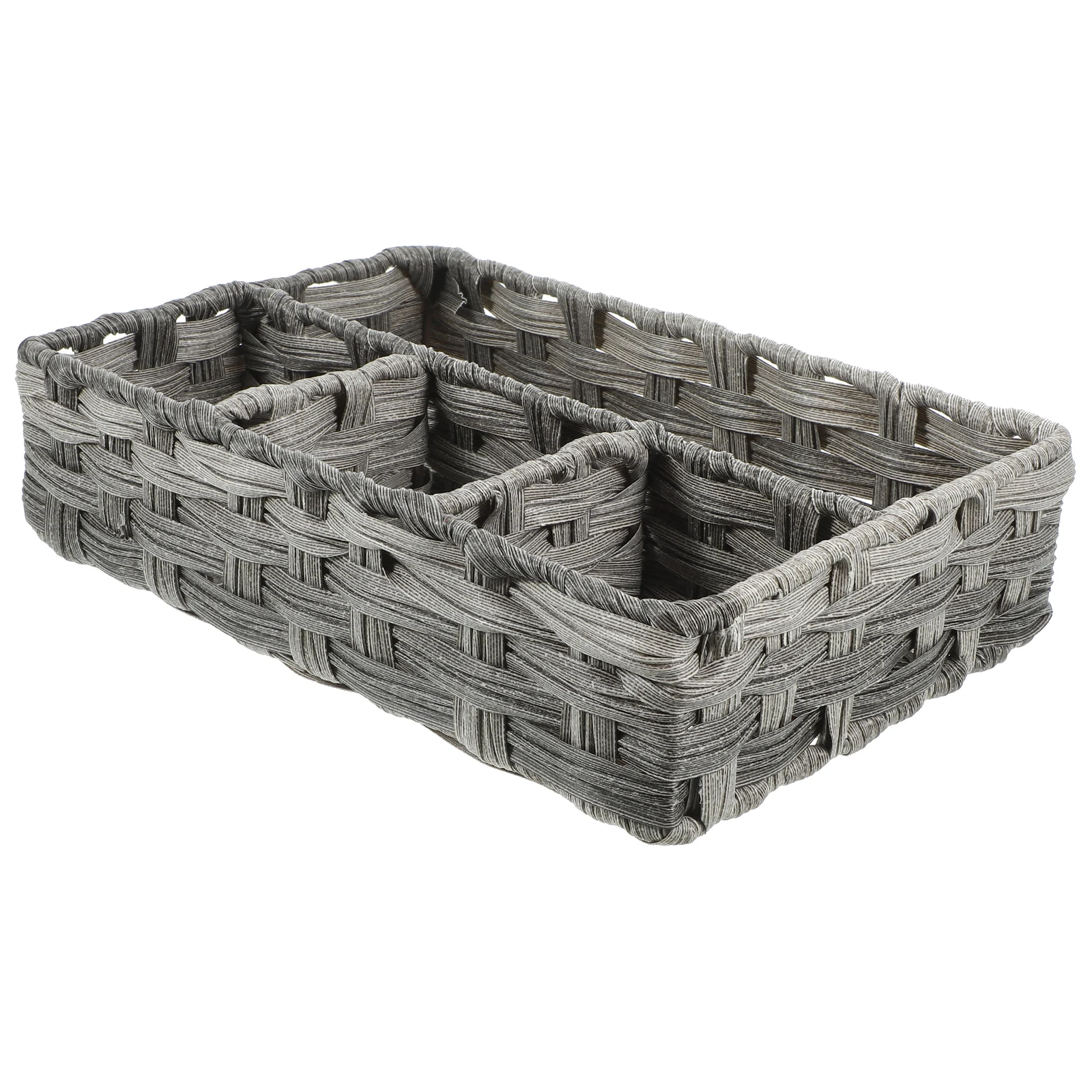 Rattan Storage Box Large Capacity Waterproof Desktop Organizer with Metal Frame Grey Household Table Accessories Makeup
