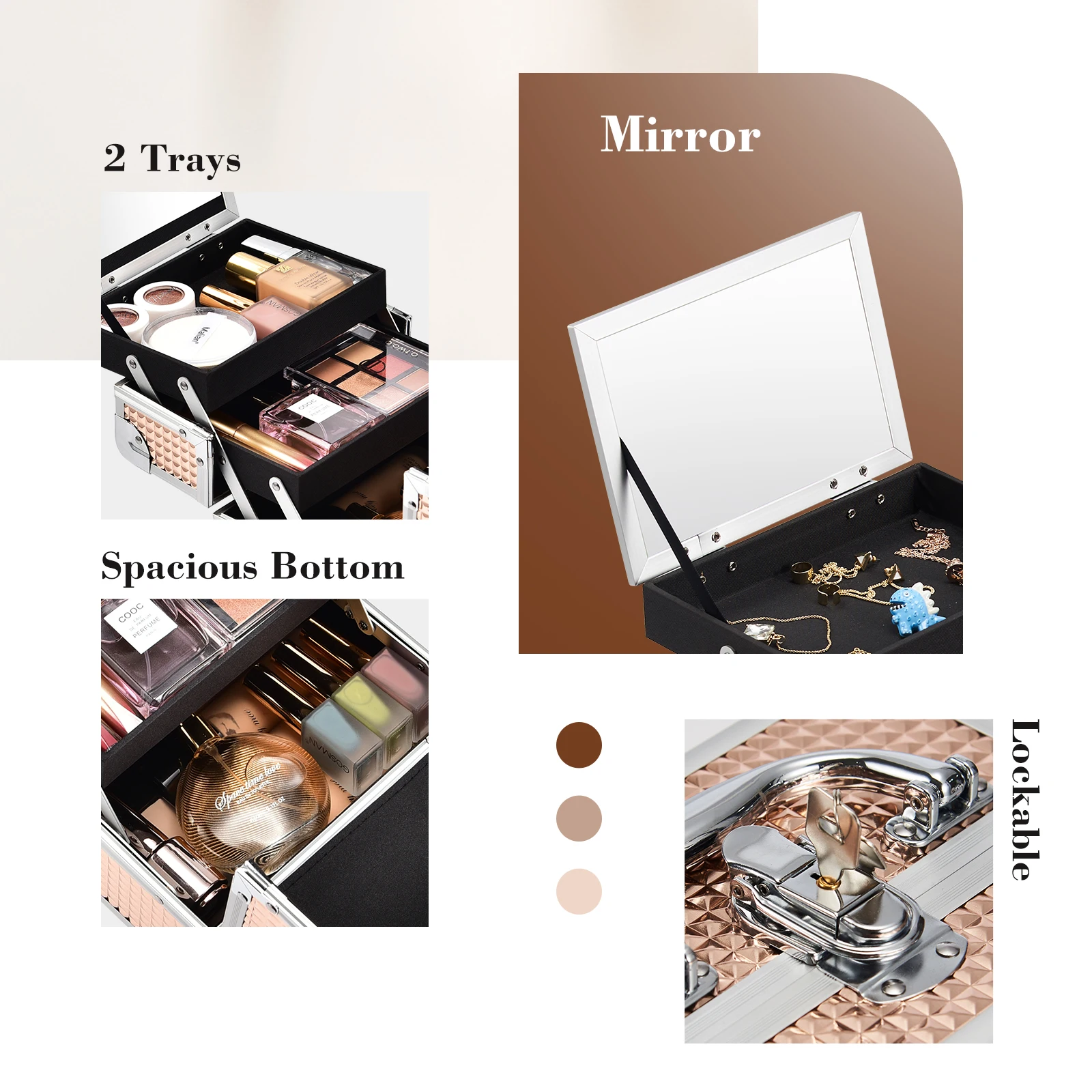 Makeup Case Portable Lock Alloy Unicorn Cosmetic Jewelry Nail Hair Accessories Storage Box with Mirror 2 Trays Make-up Suitcase