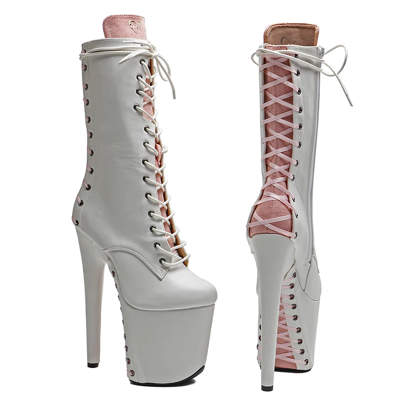 Leecabe  20CM/8inches Matte PU  upper With suede  High Heel platform Boots Trend fashion stripper heel  Pole Dance booties