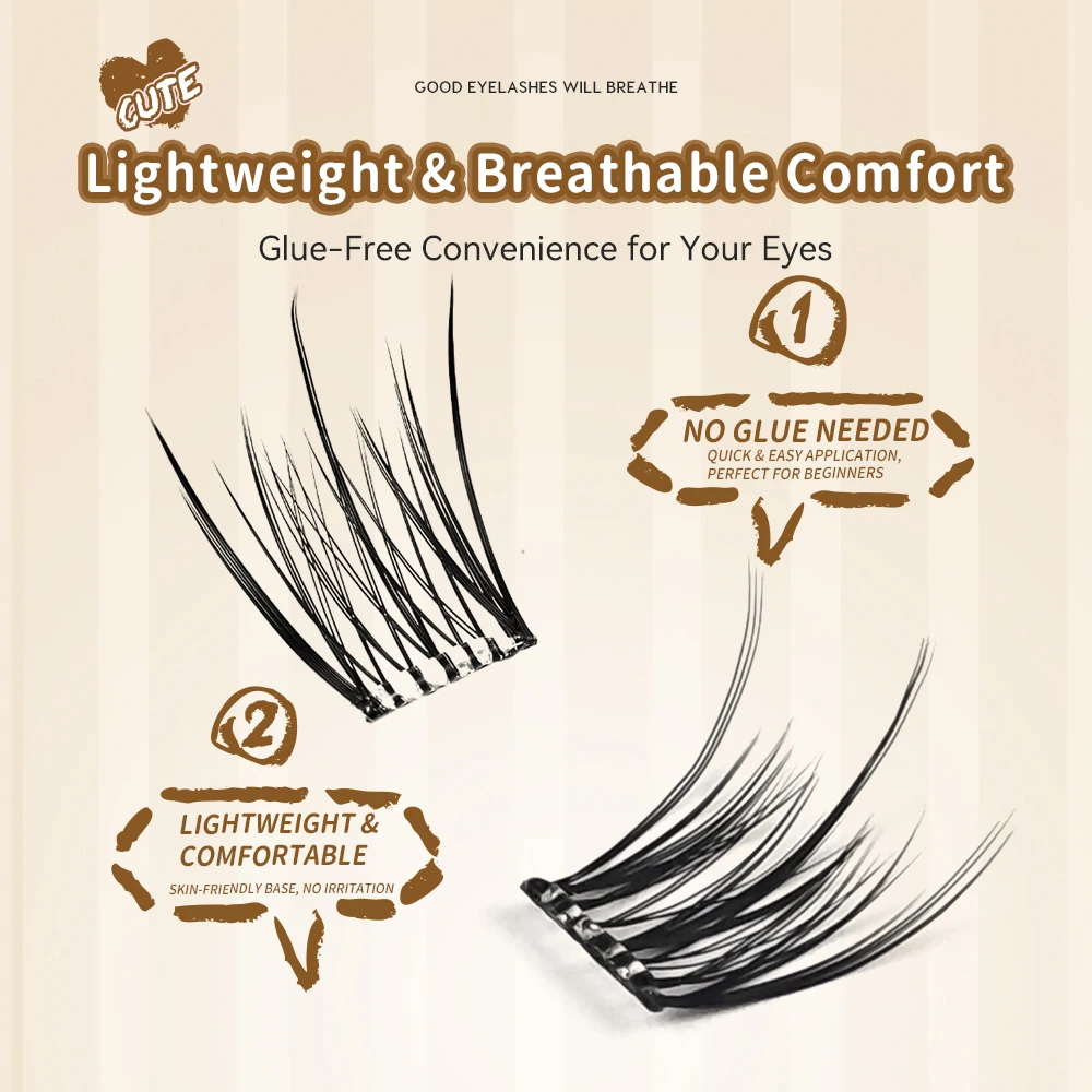 Yelix Kleberfreie falsche Wimpern, selbstklebende DIY-Cluster-Wimpern, natürliche tägliche Wimpern für koreanisches Augen-Make-up-Werkzeug, 10 Reihen