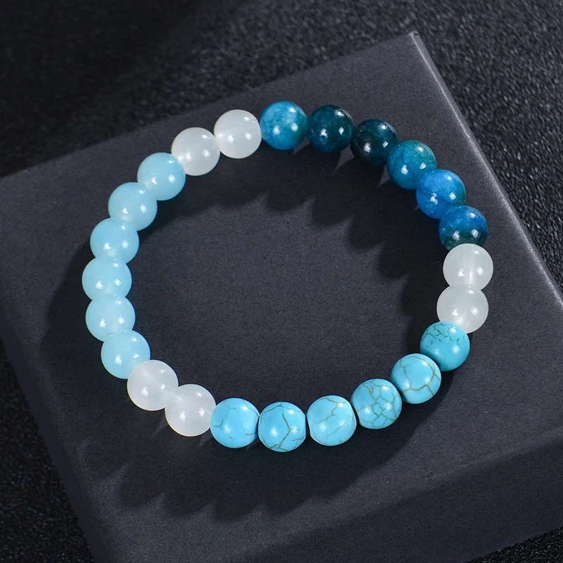 Natural Stone Symbolic Bracelets Women Men Good Luck New Beginnings Health Blue Apatite Beaded Bangles Friendship Jewelry Gift