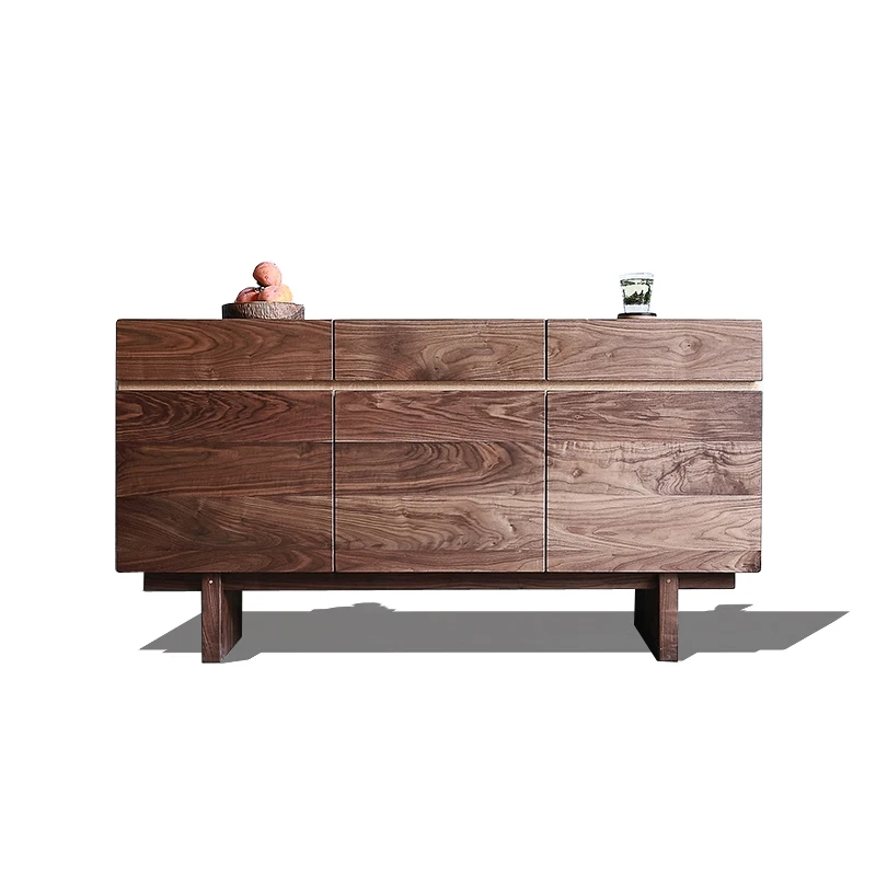 

Solid wood side cabinet Red oak dining side storage cabinet Black walnut log style