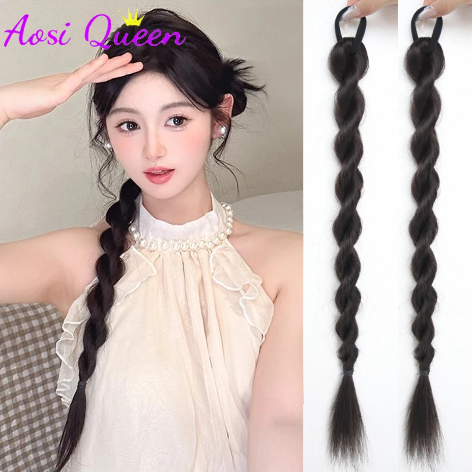 

Synthetic Long Twist Braid Ponytail Extensions With Rubber Band 18 Inch Boxing Braided Hair Extensions For Women Daily Use