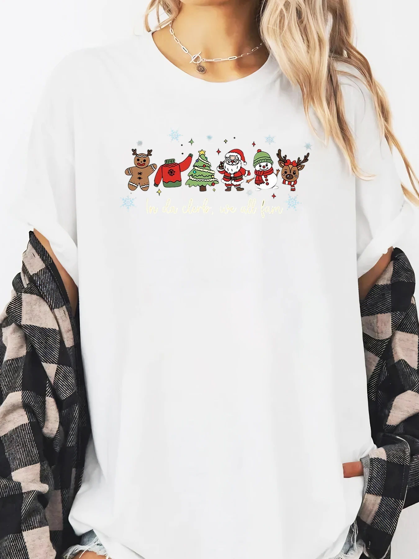 Personnages de noël et texte vacances graphique T-Shirt femmes tenue décontracté blanc grande taille