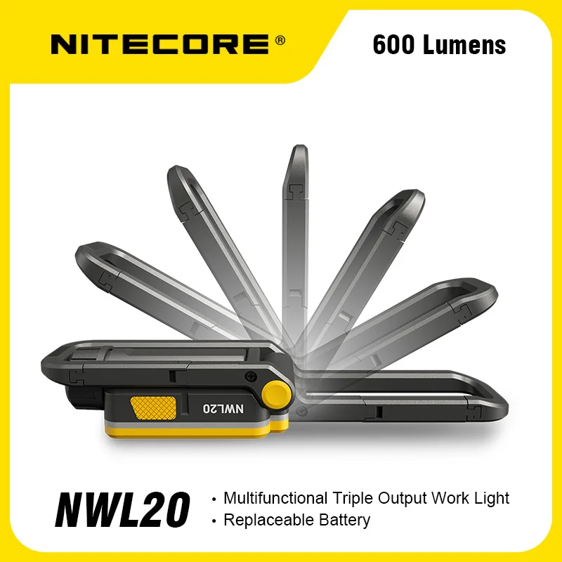 NITECORE NWL20 600 lumens Câble de charge USB-C Lampe de travail triple sortie multifonctionnelle