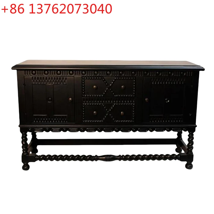 

Французский черный входной шкаф с цветком и резьбой из цельного дерева, гостиная у стены для хранения и обеденного шкафа