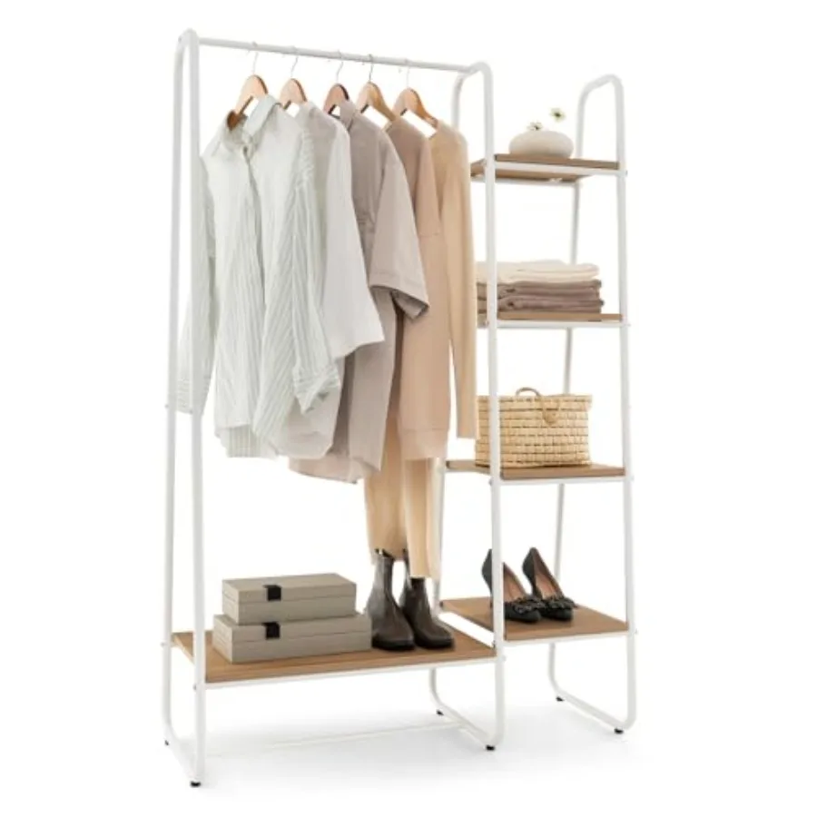 Garment Rack with Shelves Clothes Rack with 5 Shelves and Hanging Bar Open Wardrobe for Hanging Clothes and Storage Free Standi