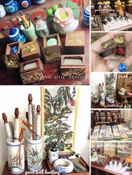Dollhouse Study Decorative Miniature Seal Mini Brush Pen Holder Mini Scroll Chinese Style Painting Shaft Painting Decorative