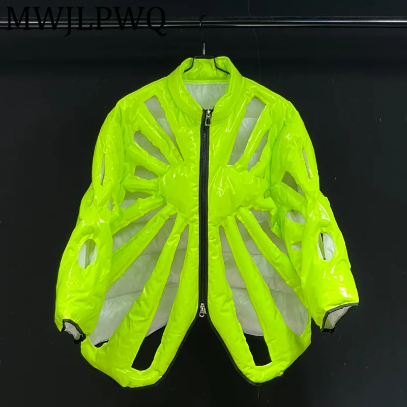 

MWJLPWQ High Street дизайнерская куртка с вырезом, мужская модная куртка Y2k с воротником-стойкой, новинка 2025, зеленое свободное повседневное пальто с длинными рукавами 11829