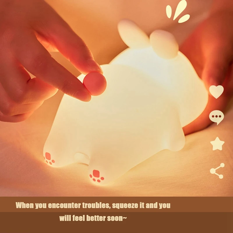 Big Face Rabbit Light LED Portable Rechargeable Bunny Lamp Night Light For Baby Nursery USB Dimmable Rabbit Night Lamp Durable