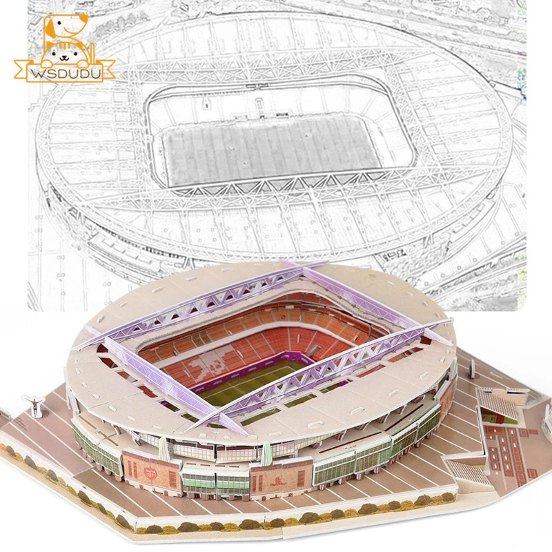 Rompecabezas de campo de fútbol 3D, bloque de construcción de estadio, juguete de construcción, pitchs, modelo de decoración, juego de ensamblaje,