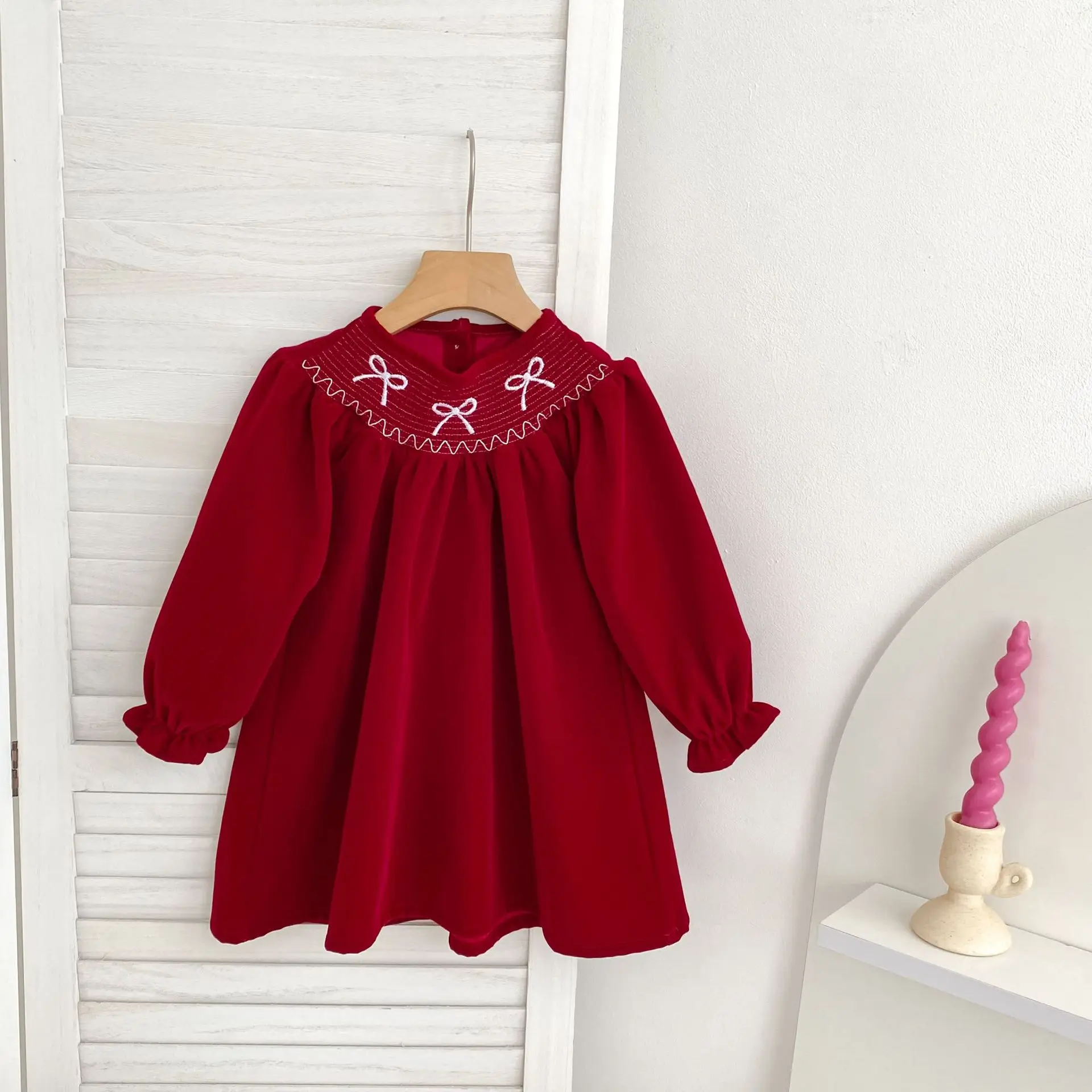 Weihnachten Party Kleid Baby Mädchen Bogen Prinzessin Rüschen Finish Kleid Mode Weihnachten Urlaub Herbst Winter Tragen Kinder Mädchen Kleid – Detail 2