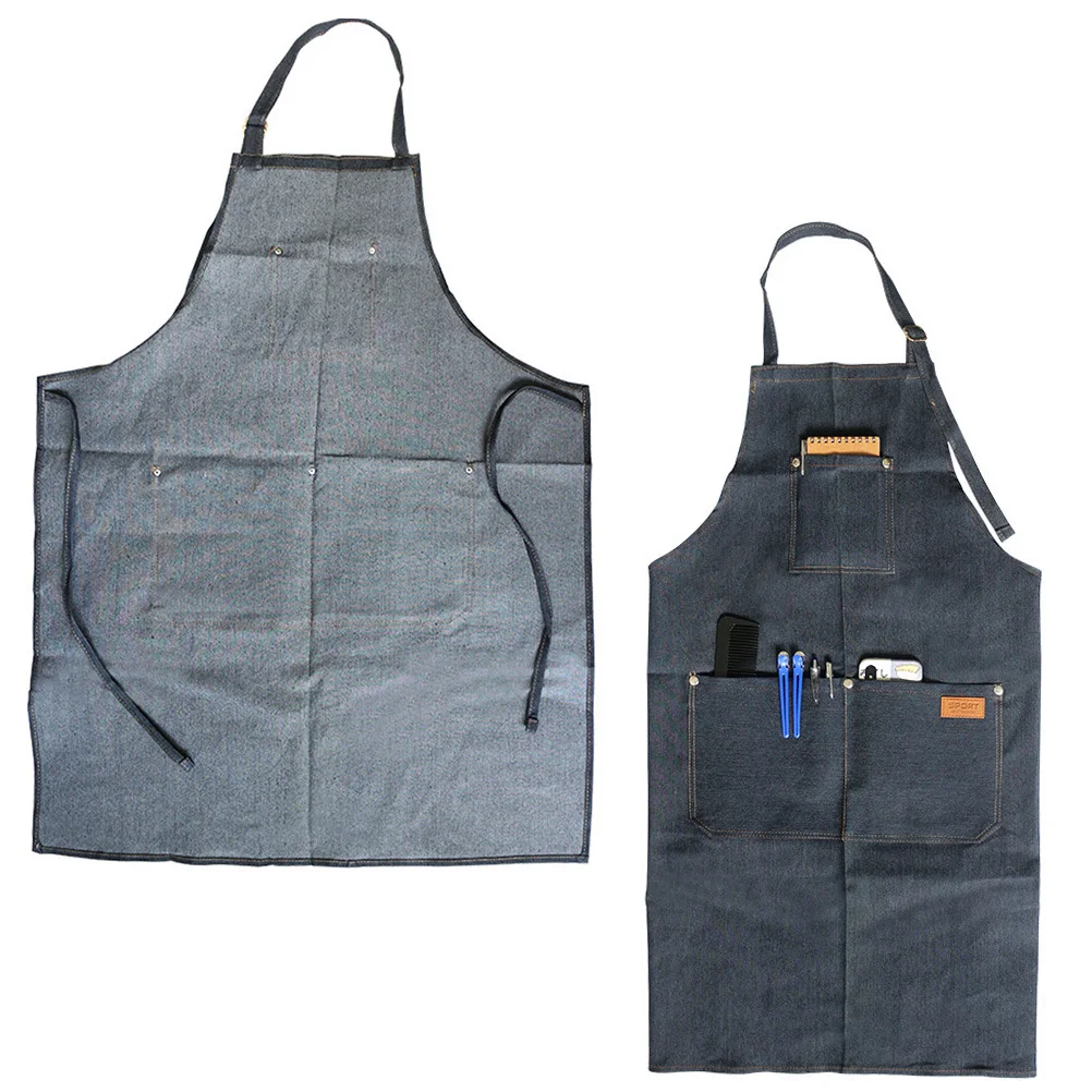 

1 шт., джинсовый фартук для парикмахера, однотонный, с лямкой на шее, без рукавов для салона, кафе, парикмахера, приготовления пищи, садоводства, рабочие аксессуары