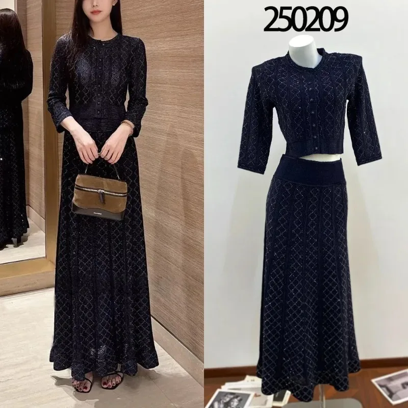 

Новинка 2026: Роскошный комплект платьев в полоску с кружевными вставками и стразами, высококачественное женское приталенное платье