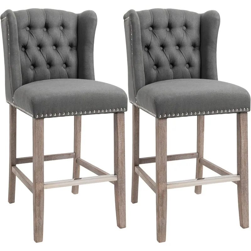 

Counter Height Bar Stools Set of 2, Upholstered 26.75" Seat Height Barstools, Breakfast Chairs with Nailhead-Trim