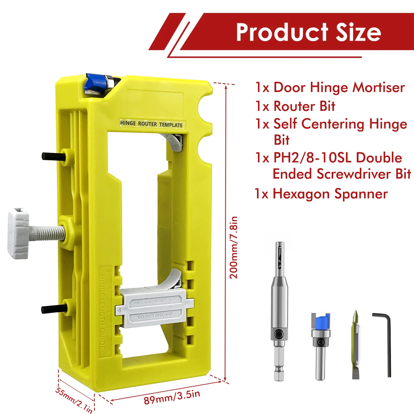 

Door Hinge Installation Jig Kit, Universal Router Template & Mortiser for 3” to 5” Hinges, Precision Guide