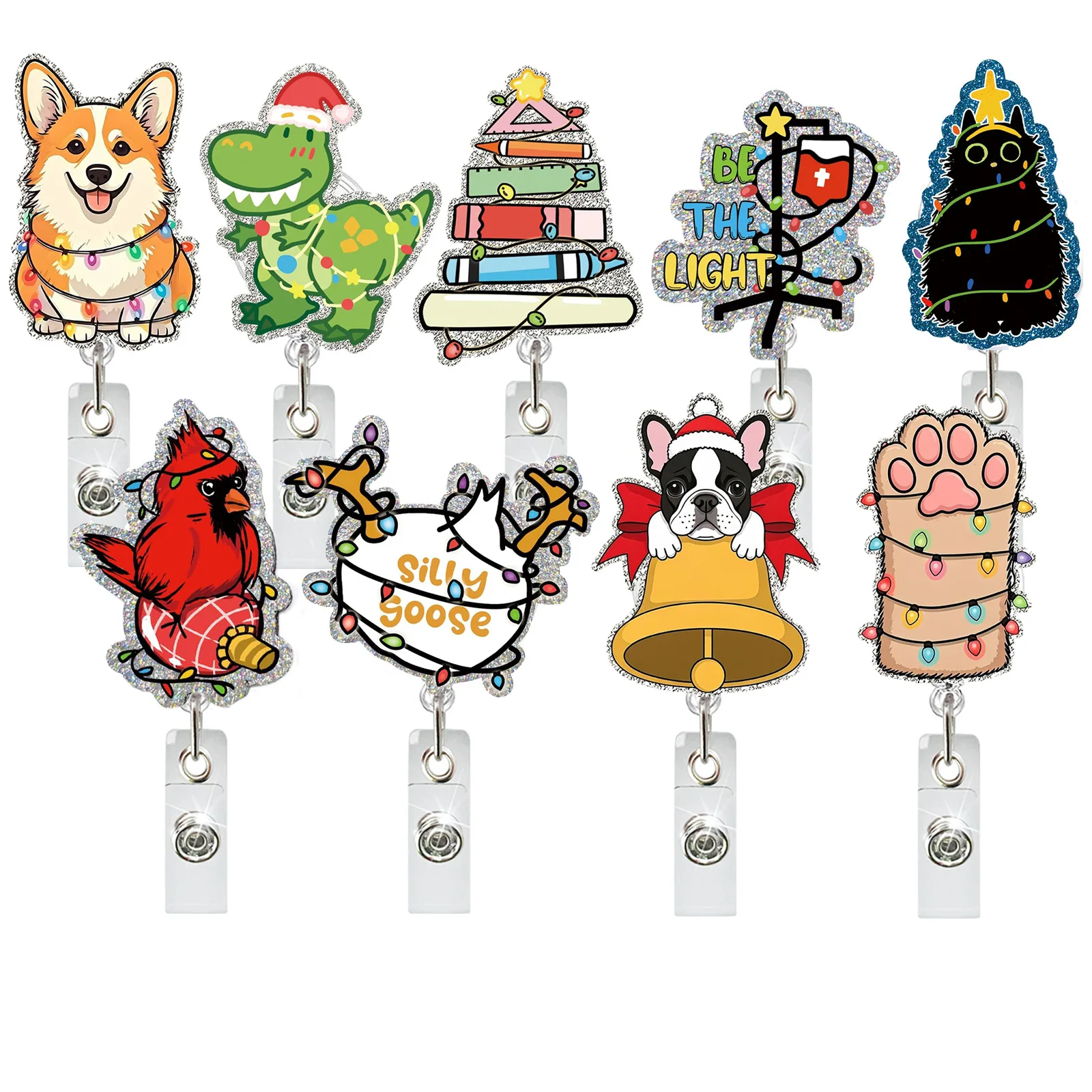 

Christmas Lights Puppy Shape Badge Holder Cartoon Decoration Doctor Nurse Id Holder Badge Reel Clip 360 Rotating Alligator Clip