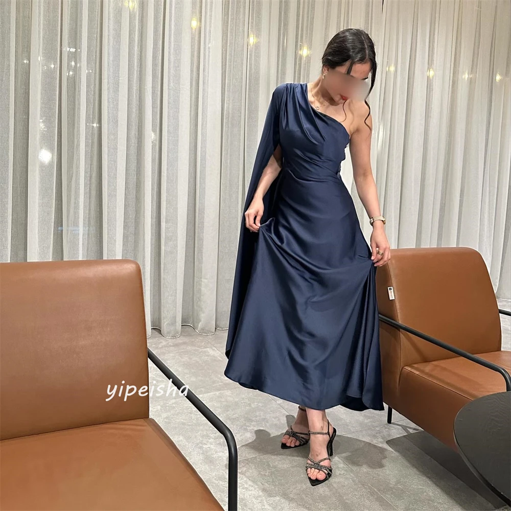 Jiayigong Um Ombro-Satin Midi Vestidos, Homecoming A-Line, Vestido Ocasião Bespoke