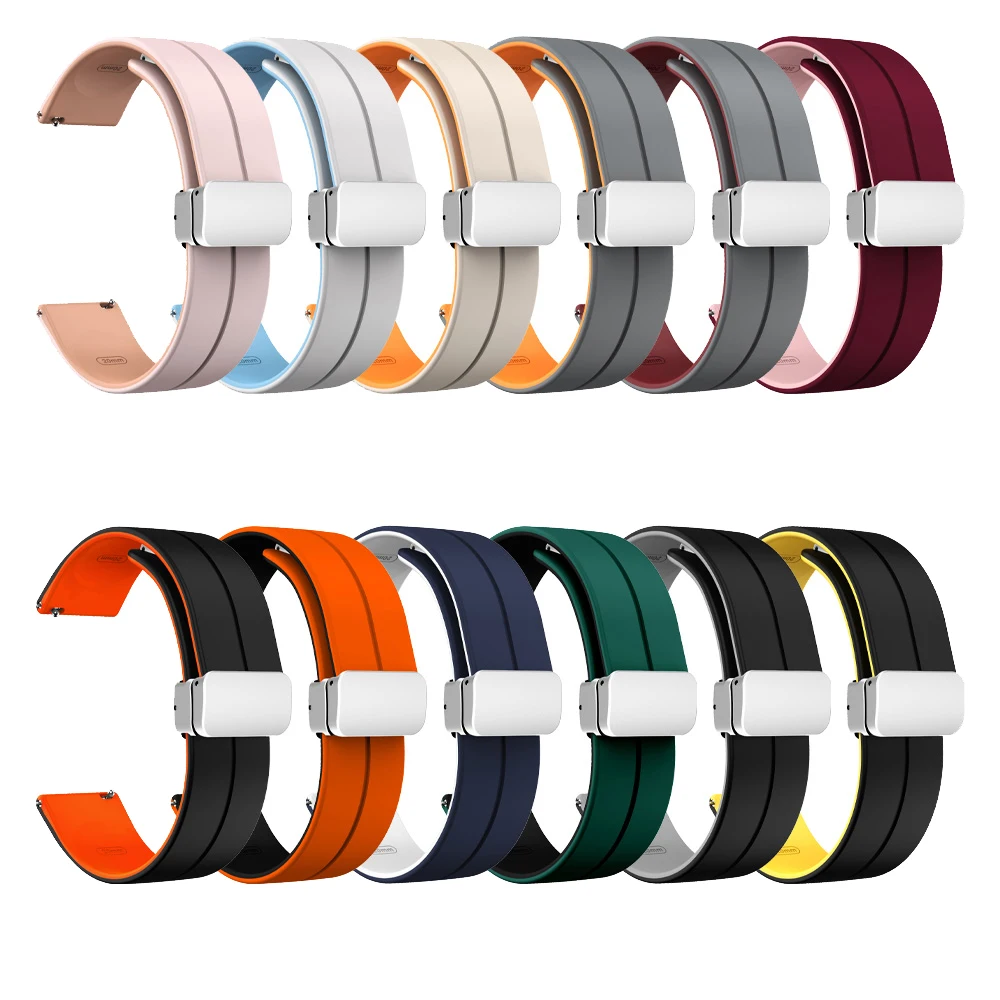 สายแม่เหล็กซิลิโคนสองสีสำหรับนาฬิกาซัมซุง, สายรัดข้อมือแนวสปอร์ตขนาด42มม. 46มม. สำหรับนาฬิกา3 45มม. 41มม. 20/22มม.