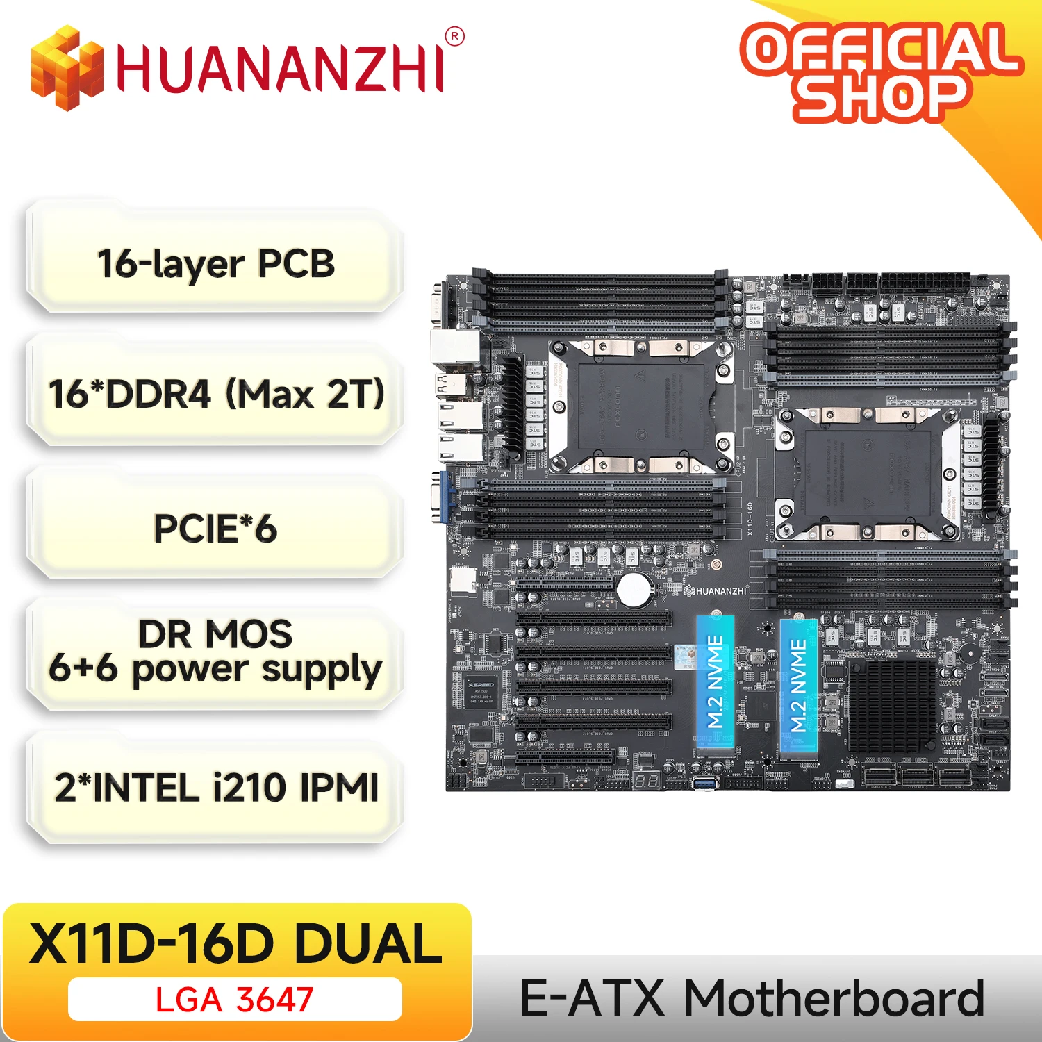 

Материнская плата HUANANZHI X11D 16D LGA 3647 XEON X11D с поддержкой Intel XEON 1-го и 2-го поколения, двойной процессор с поддержкой аналогичного типа DDR4 RECC