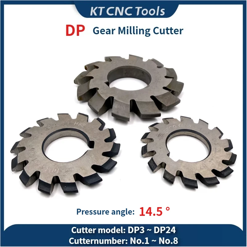 

DP series 14.5° Imperial gear milling cutter DP3 4 5 6 7 8 9 10 11 12 14 16 18 20 22 24 pressure angle 14 1/2 degrees No.1-No.8