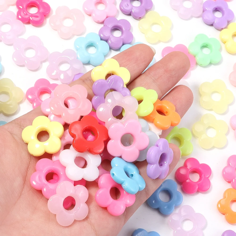 50 Stück/Lot 19mm Geleefarbene Pflaumenblüten-Plastikperlen für Schmuckherstellung, Großloch-Abstandsperlen, Blumenperlen für DIY-Armbänder – Detail 2