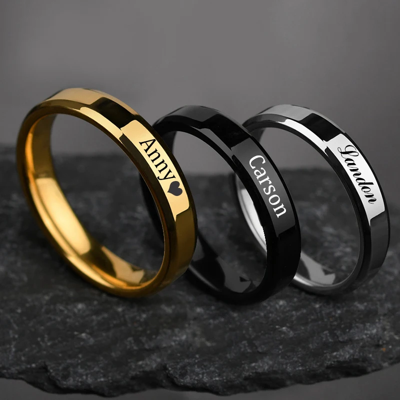 Engraving Name Dating Rings Stainless Steel Jewelry for Women Personalized 4mm Men\'s Designer Wedding Rings Valentine\'s Day Gift