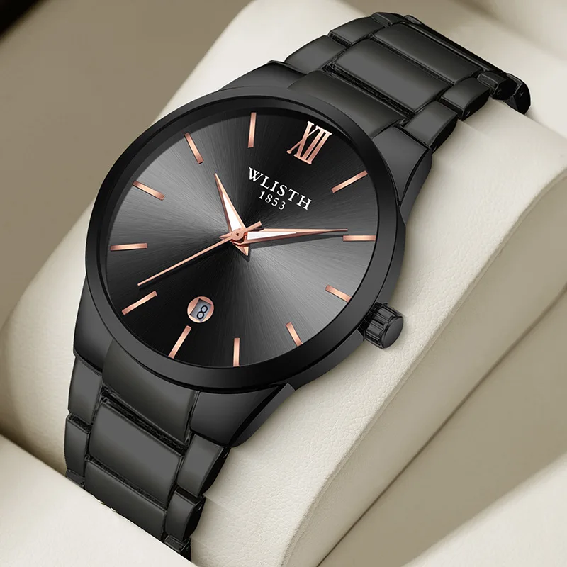 ساعة WOLISH Bestseller للرجال - ساعة تقويم كاجوال، ساعة عمل كوارتز متعددة الاستخدامات مع سوار فولاذي