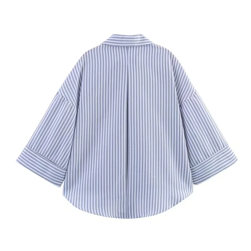 2025 Ropa Mujer Shirts & Blouses Female Clothing Summer Yellow White Striped Shirt Elegant Large Size Long Sleeve Shirts 31 S64037935dac245c28df431fb2446a860S