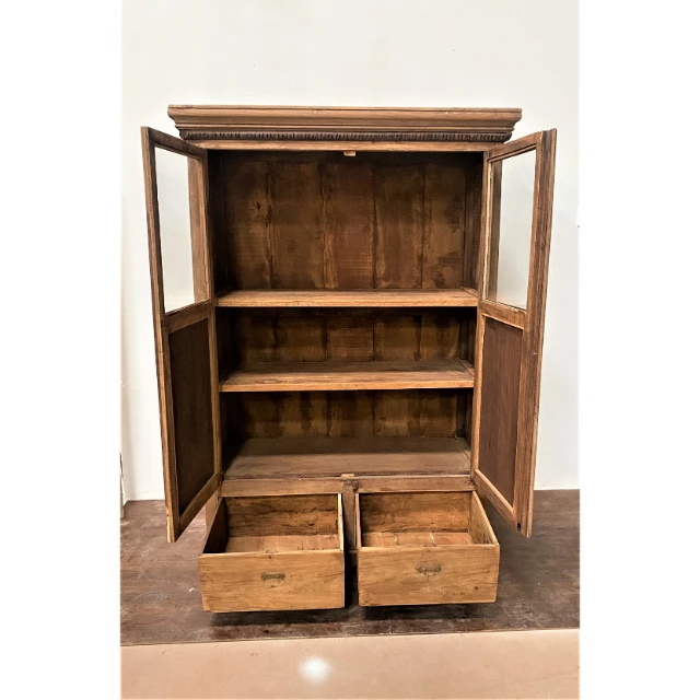 خزانة ملابس بباب مزدوج من الخشب الصلب وأثاث باب زجاجي عتيق