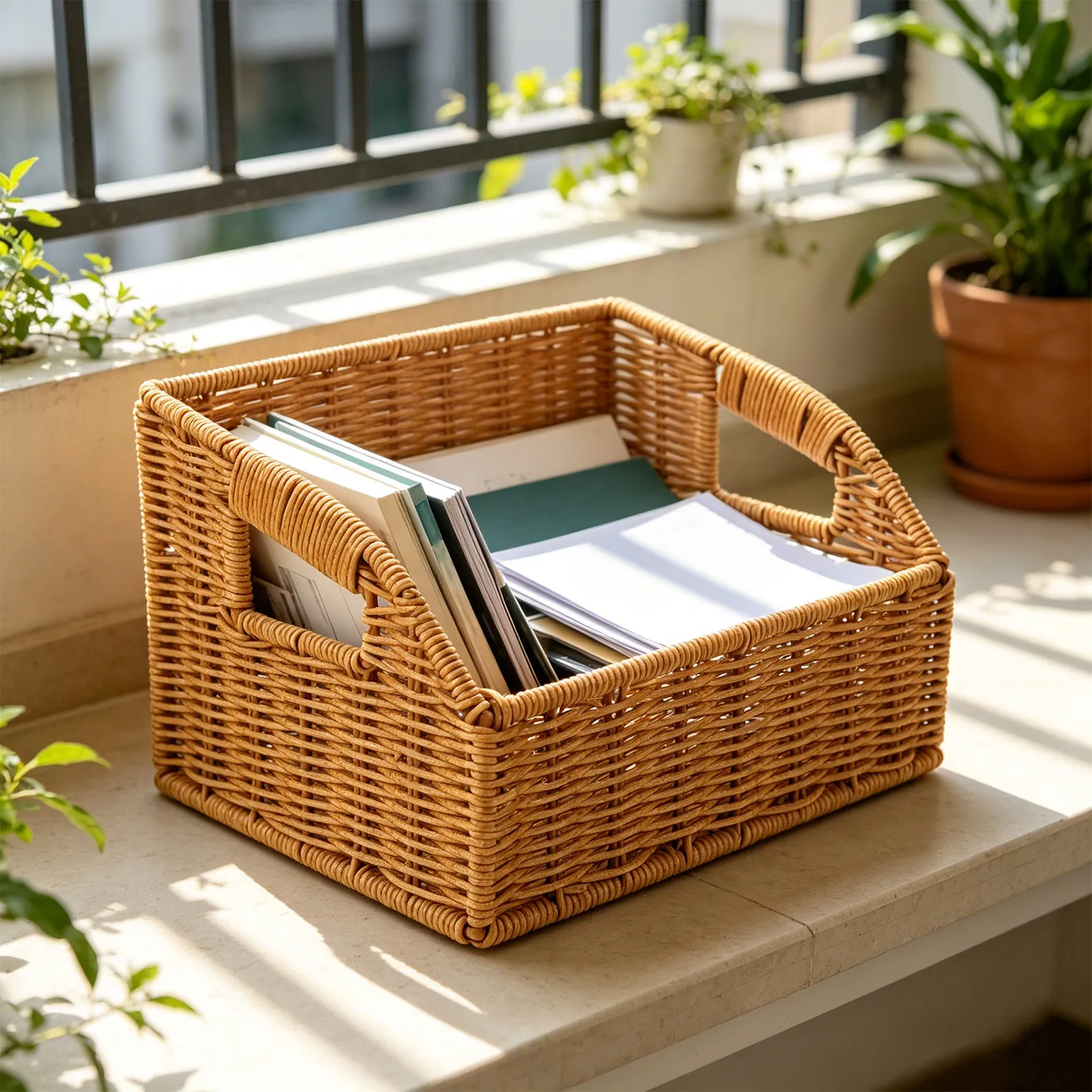 Magazine File Holder - Kosz do przechowywania z imitacją rattanu,