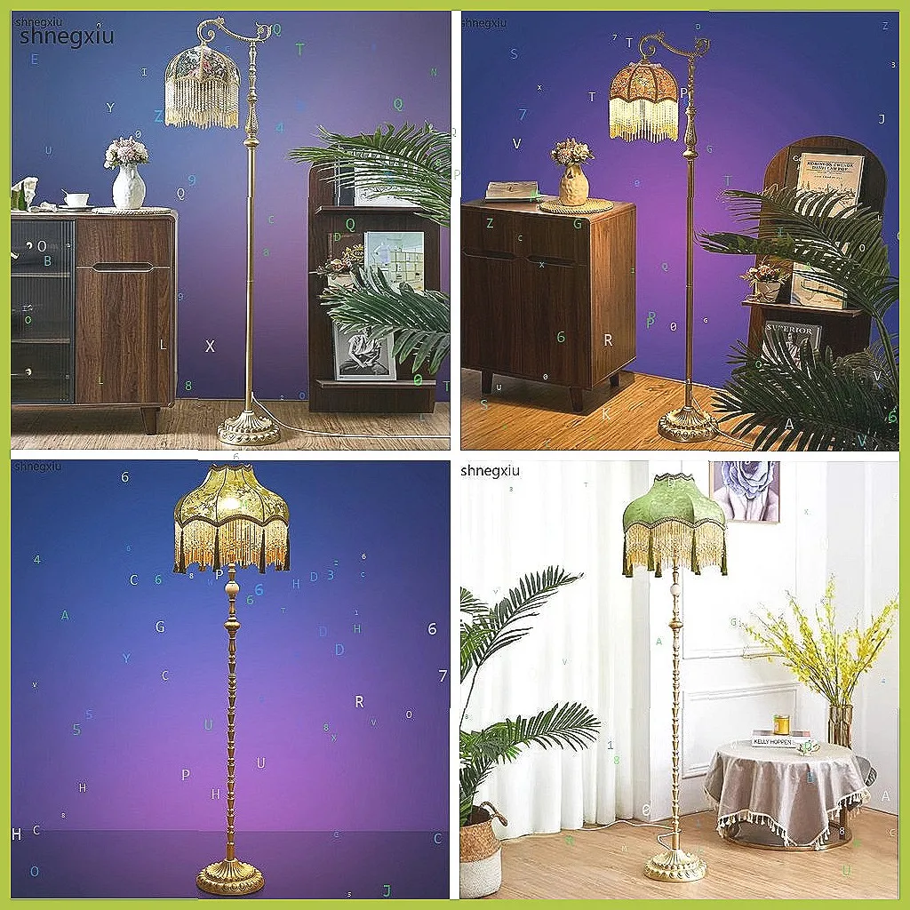 Vintage French Style Floor Lamp with Tassel & Velvet Shade, Artistic Home Decor Lighting for Living Room