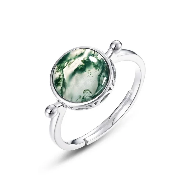 Anillo de piedra de musgo verde con incrustaciones de oro de 18 quilates con piedras de bebé de colores PT950 anillo abierto de ágata de hierba de agua de platino elegante