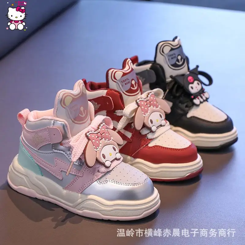 Sanrio menina minha melodia sapatos kuromi sapatos esportivos tubo médio fundo macio tênis de corrida dos desenhos animados moda confortável bonito anti-deslizamento