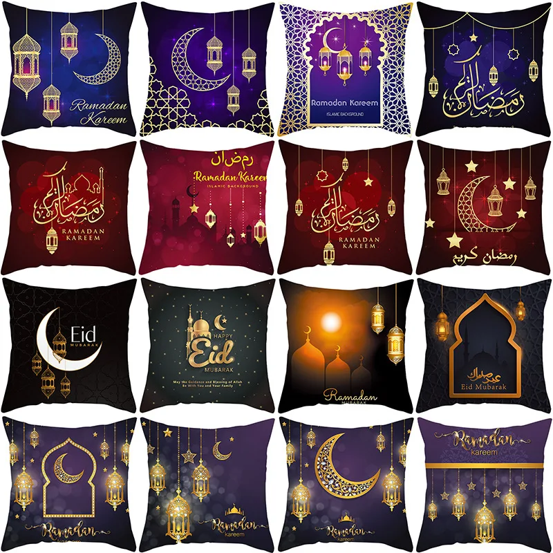 2022 New Cross Border Purple Moon Printed Peach Skin Plush Pillow Case National Style Cushion Household Products