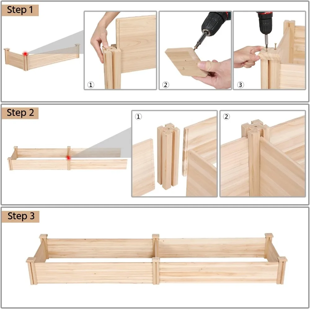 8x2ft خشبية أثار حديقة السرير تقسيم مرتفعة صندوق زراعة للزهور الخضروات الأعشاب الفناء الخلفي فناء الخشب الطبيعي في الهواء الطلق
